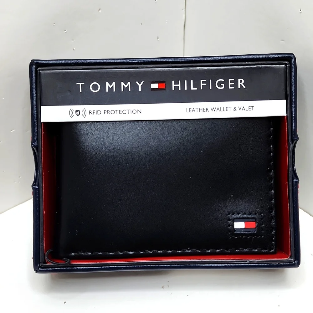 ⭐️TOMMY HILFIGER 💯 MENS WALLET BLACK, LEATHER WALLET
